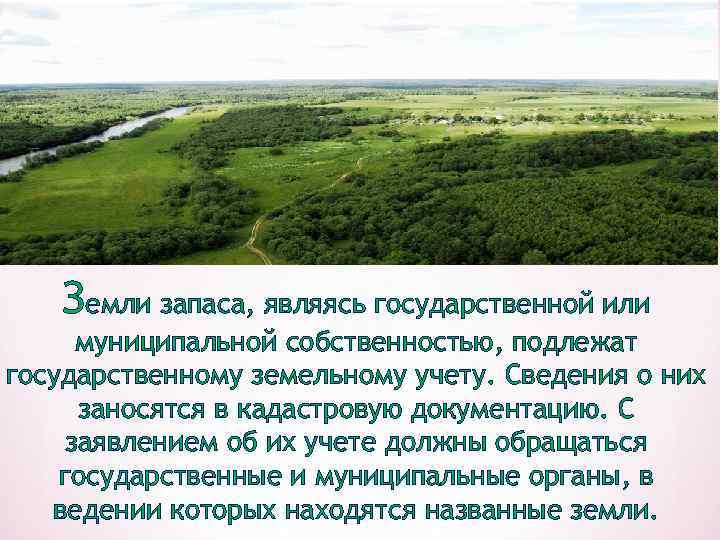Земли запаса, являясь государственной или муниципальной собственностью, подлежат государственному земельному учету. Сведения о них