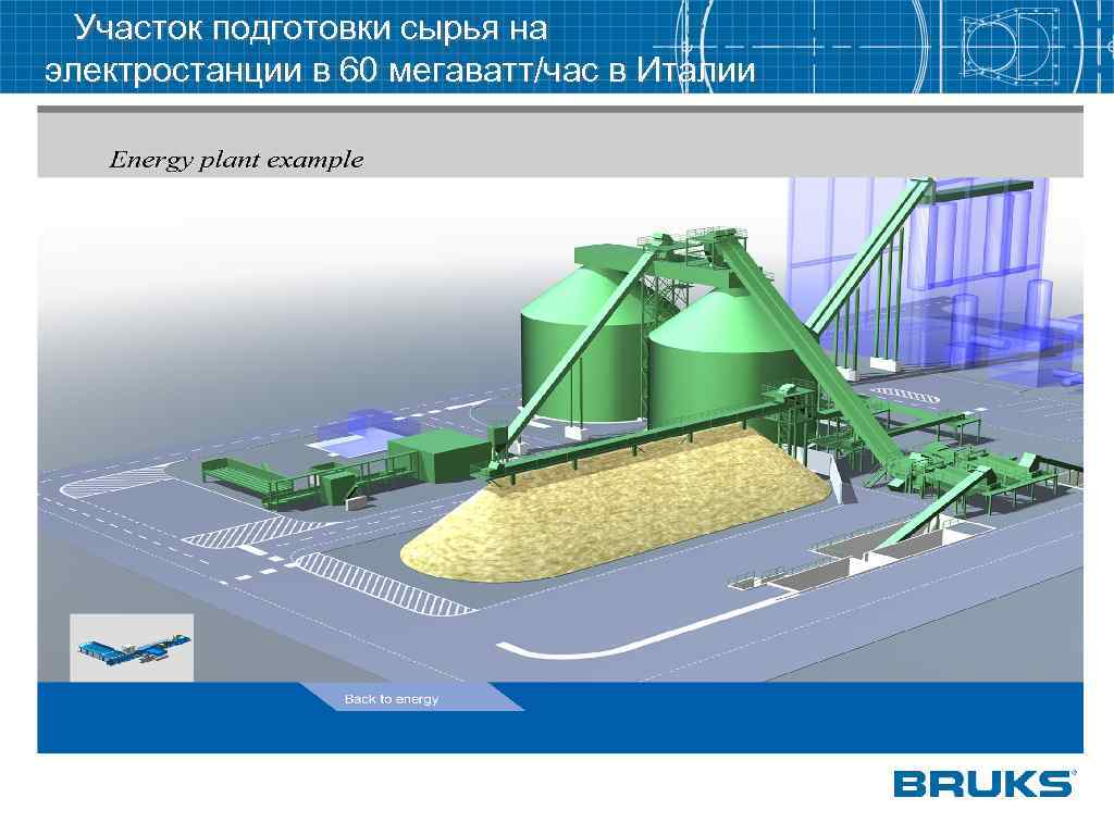 Участок подготовки сырья на электростанции в 60 мегаватт/час в Италии 