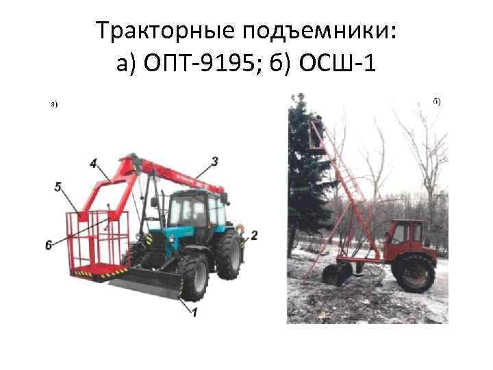 Тракторные подъемники: а) ОПТ-9195; б) ОСШ-1 