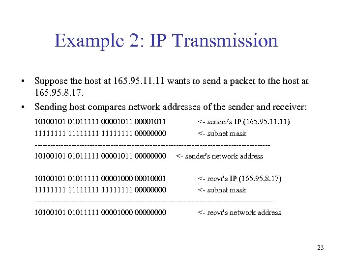 Example 2: IP Transmission • Suppose the host at 165. 95. 11 wants to