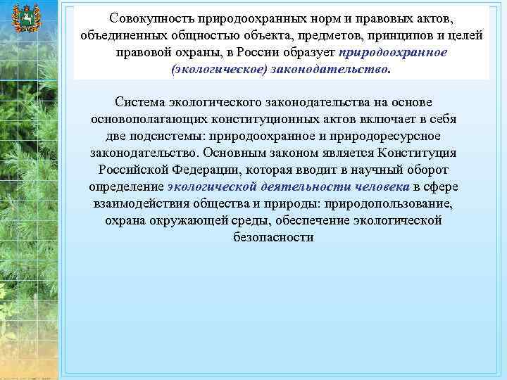 Основные методы управления природоохранной деятельностью. Природоохранная заканодотельство. Российское природоохранное законодательство. Основы российского природоохранного законодательства. Природоохранные нормы.