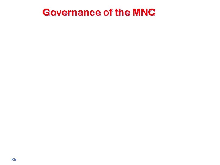 Governance of the MNC Kirt C. Butler, Multinational Finance, 3 rd ed, 2004, South.