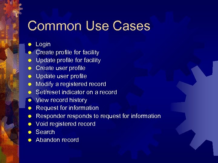 Common Use Cases ® ® ® ® Login Create profile for facility Update profile