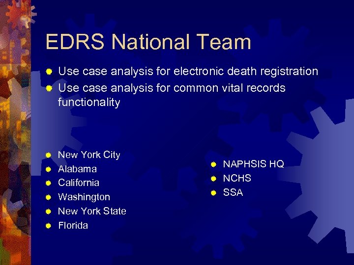 EDRS National Team Use case analysis for electronic death registration ® Use case analysis
