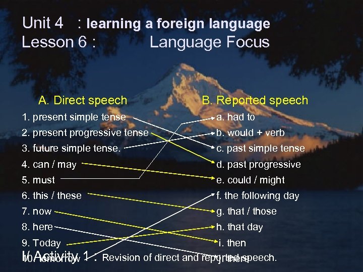 Unit 4 : learning a foreign language Lesson 6 : Language Focus A. Direct