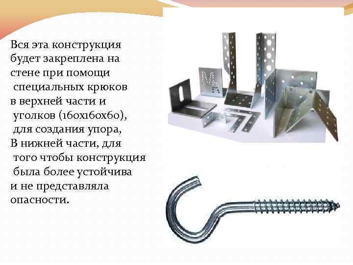 Вся эта конструкция будет закреплена на стене при помощи специальных крюков в верхней части