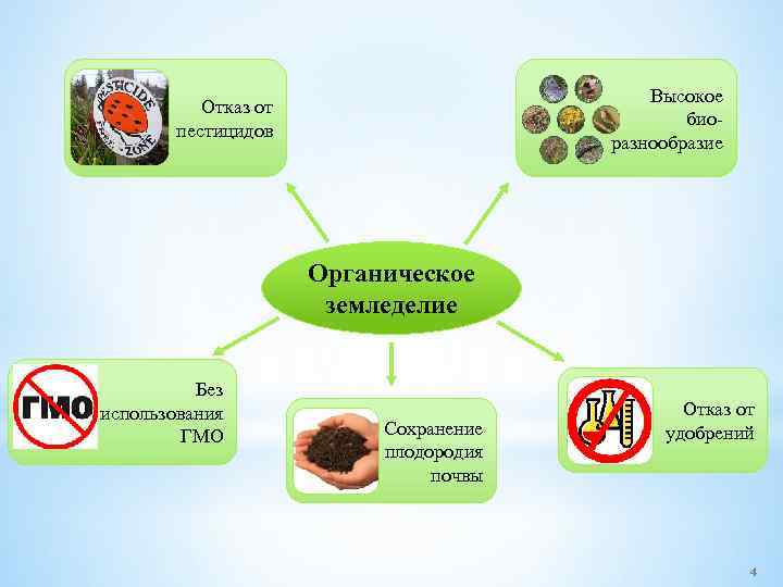 Высокое биоразнообразие Отказ от пестицидов Органическое земледелие Без использования ГМО Сохранение плодородия почвы Отказ