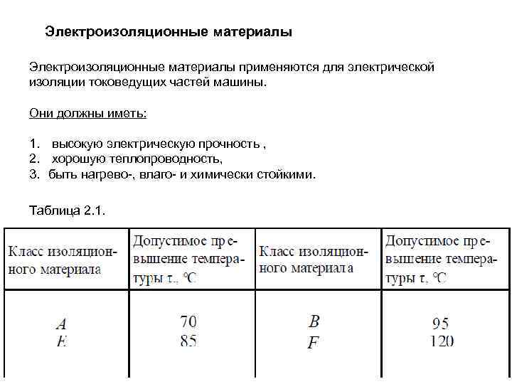 Электроизоляционные материалы применяются для электрической изоляции токоведущих частей машины. Они должны иметь: 1. высокую
