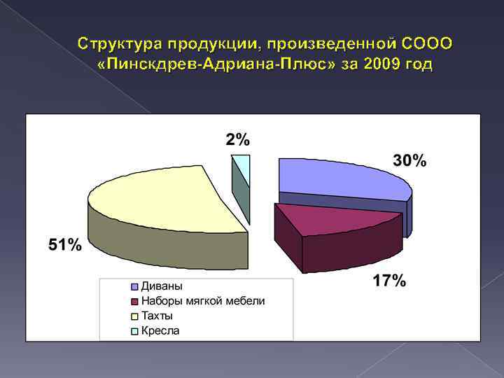 Структура продукции, произведенной СООО «Пинскдрев-Адриана-Плюс» за 2009 год 