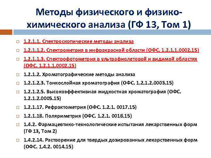 Методы физического и физикохимического анализа (ГФ 13, Том 1) 1. 2. 1. 1. Спектроскопические
