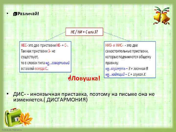  • Различай! Ловушка! • ДИС- - иноязычная приставка, поэтому на письме она не