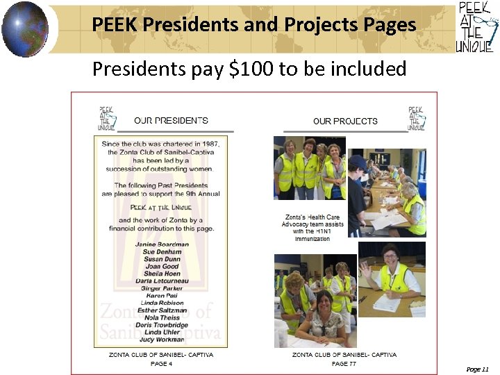 PEEK Presidents and Projects Pages Presidents pay $100 to be included Page 11 