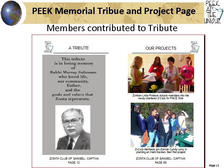 PEEK Memorial Tribue and Project Page Members contributed to Tribute Page 12 