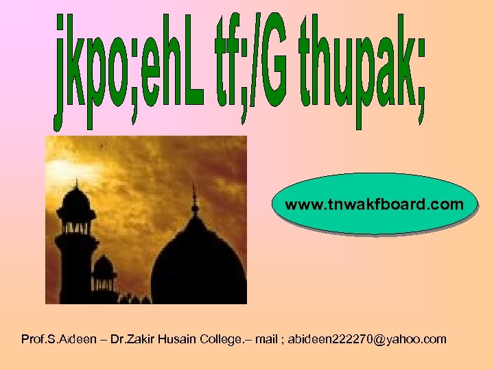 www. tnwakfboard. com Prof. S. Aideen – Dr. Zakir Husain College. – mail ;