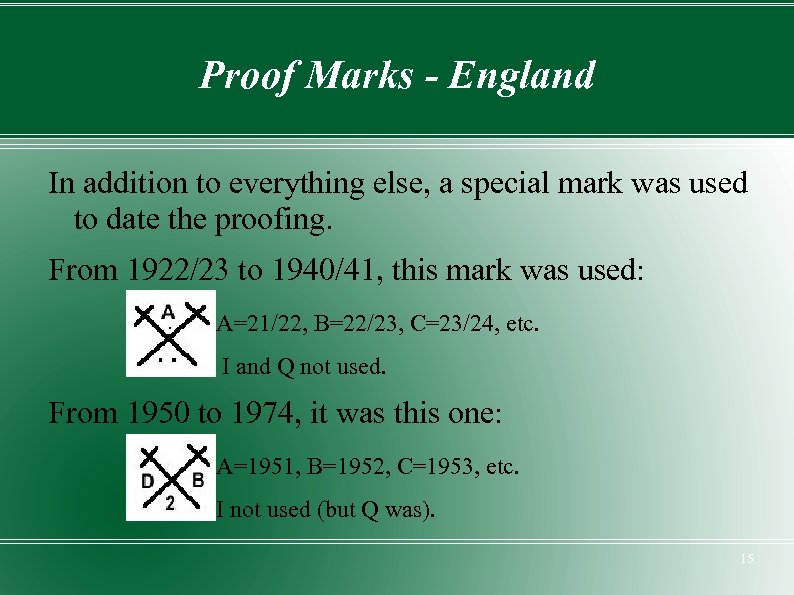 Proof Marks - England In addition to everything else, a special mark was used