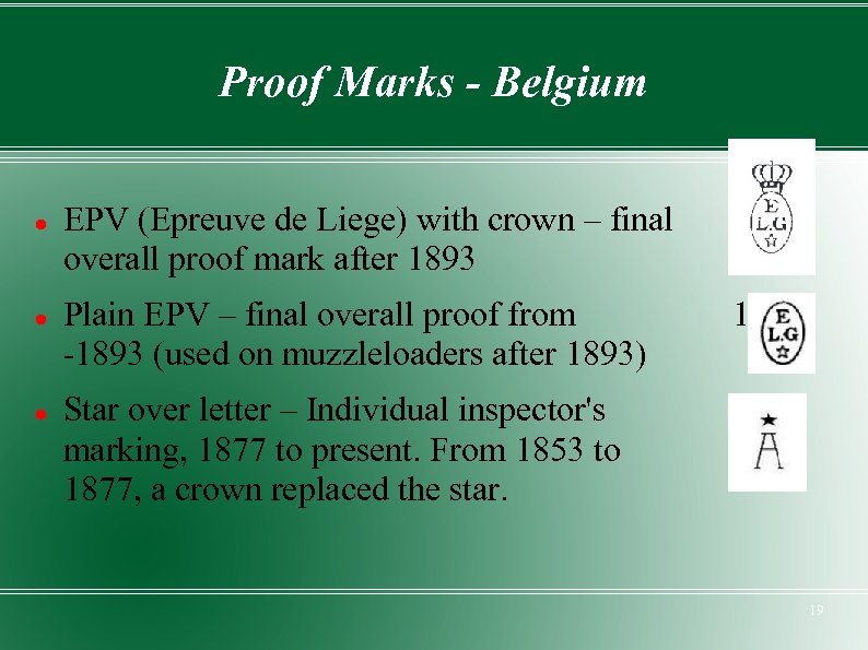 Proof Marks - Belgium EPV (Epreuve de Liege) with crown – final overall proof