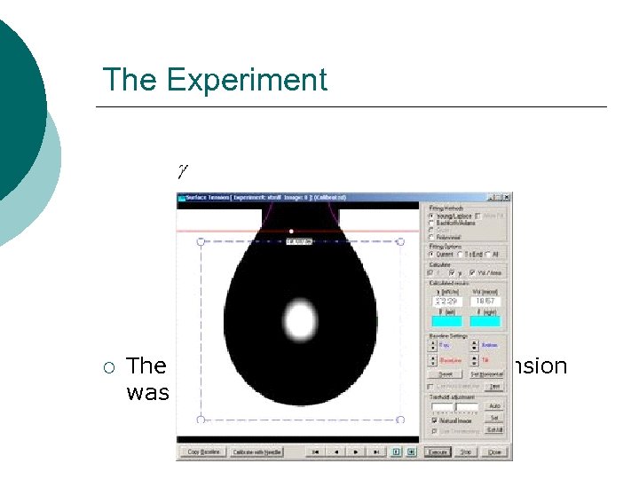 The Experiment ¡ The mean experimental surface tension was = 18. 9. 