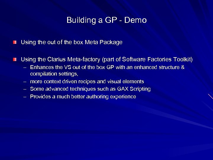 Building a GP - Demo Using the out of the box Meta Package Using