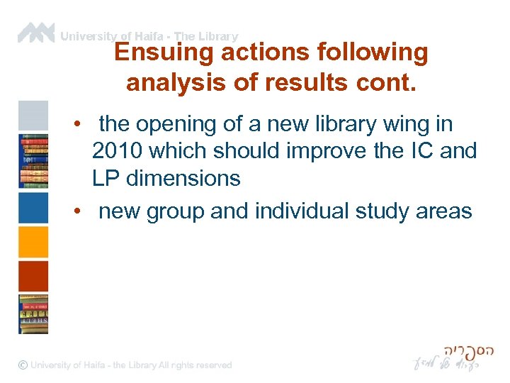 Ensuing actions following analysis of results cont. • the opening of a new library