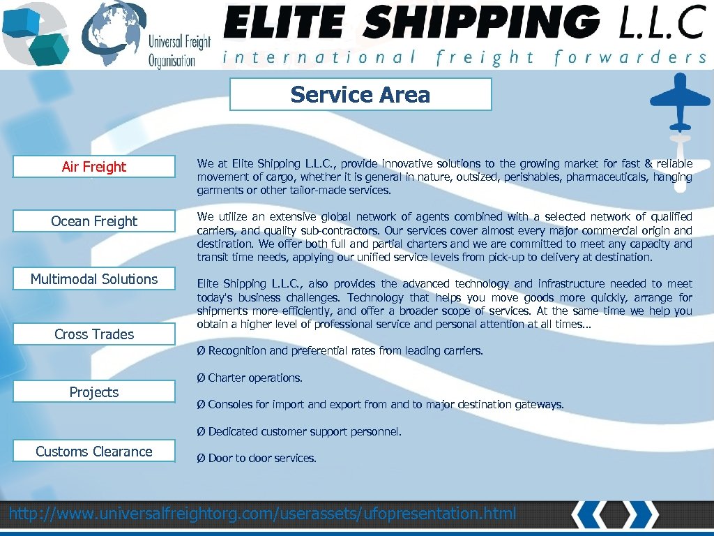 NETWORK AND COVERAGE Service Area Air Freight We at Elite Shipping L. L. C.