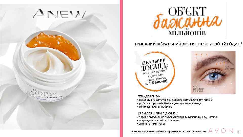 ТРИВАЛИЙ ВІЗУАЛЬНИЙ ЛІФТИНГ-ЕФЕКТ ДО 12 ГОДИН* ГЕЛЬ ДЛЯ ПОВІК • покращує текстуру шкіри завдяки