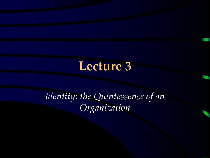 Lecture 3 Identity: the Quintessence of an Organization 1 