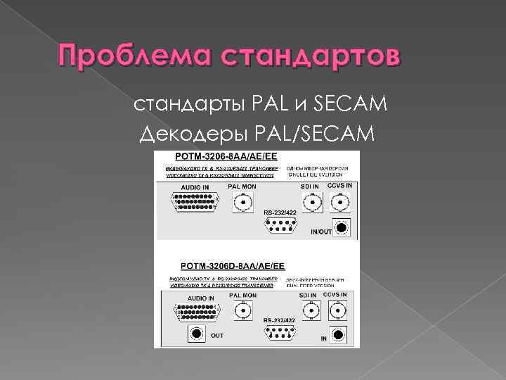 Проблема стандартов стандарты PAL и SECAM Декодеры PAL/SECAM 