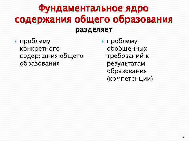 Фундаментальное ядро содержания общего образования разделяет проблему конкретного содержания общего образования проблему обобщенных требований