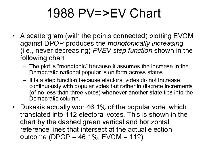 1988 PV=>EV Chart • A scattergram (with the points connected) plotting EVCM against DPOP