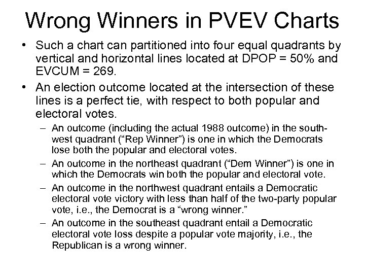 Wrong Winners in PVEV Charts • Such a chart can partitioned into four equal