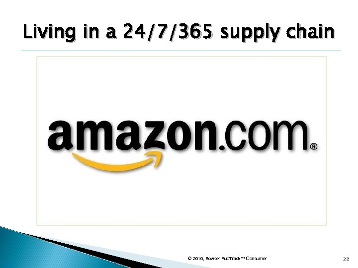 Living in a 24/7/365 supply chain © 2010, Bowker Pub. Track™ Consumer 23 