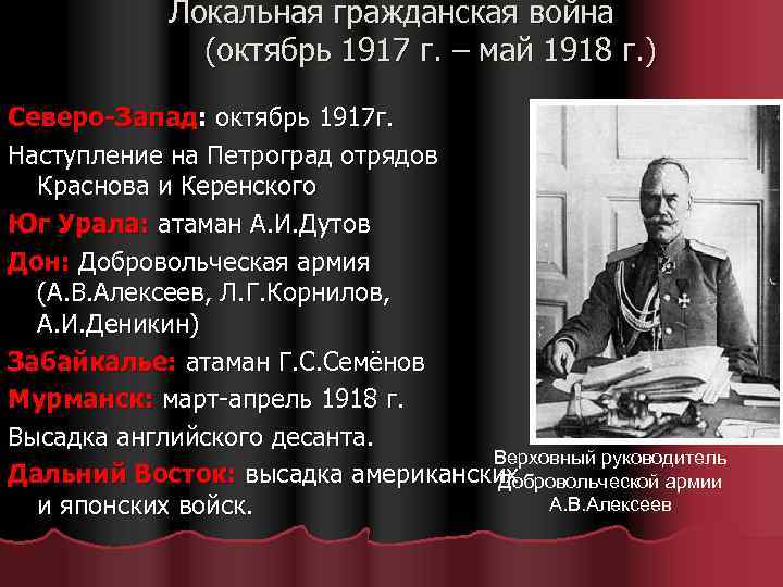 Локальная гражданская война (октябрь 1917 г. – май 1918 г. ) Северо-Запад: октябрь 1917