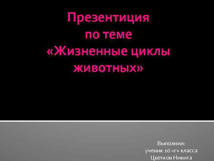 Презентиция по теме «Жизненные циклы животных» Выполнил: ученик 10 «г» класса Цветков Никита 