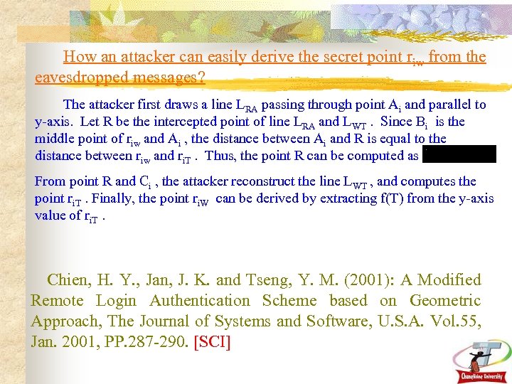 How an attacker can easily derive the secret point riw from the eavesdropped messages?