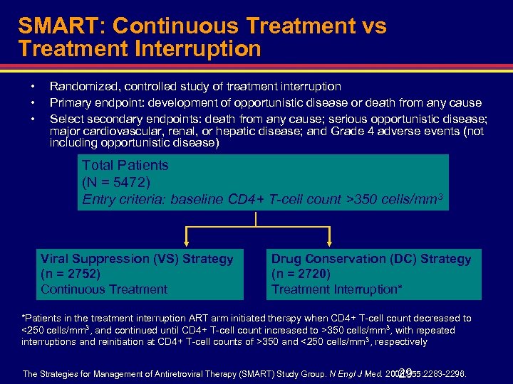 SMART: Continuous Treatment vs Treatment Interruption • • • Randomized, controlled study of treatment