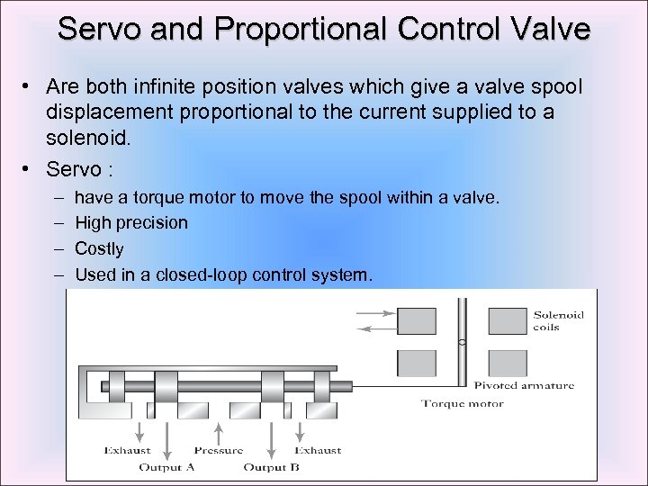 Servo and Proportional Control Valve • Are both infinite position valves which give a