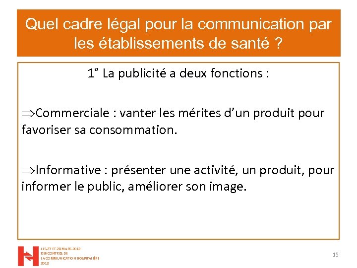 Quel cadre légal pour la communication par les établissements de santé ? 1° La