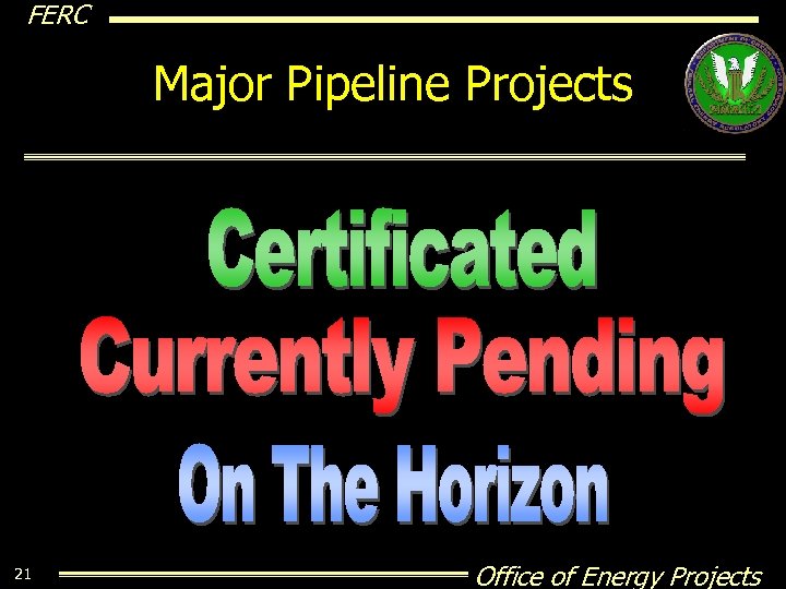 FERC Major Pipeline Projects 21 Office of Energy Projects 