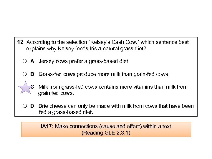 12 According to the selection “Kelsey’s Cash Cow, ” which sentence best explains why