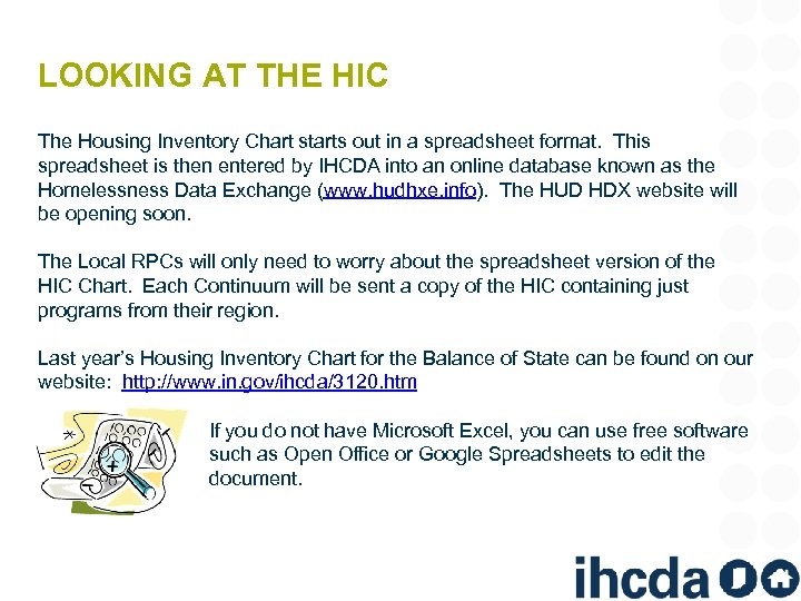 LOOKING AT THE HIC The Housing Inventory Chart starts out in a spreadsheet format.