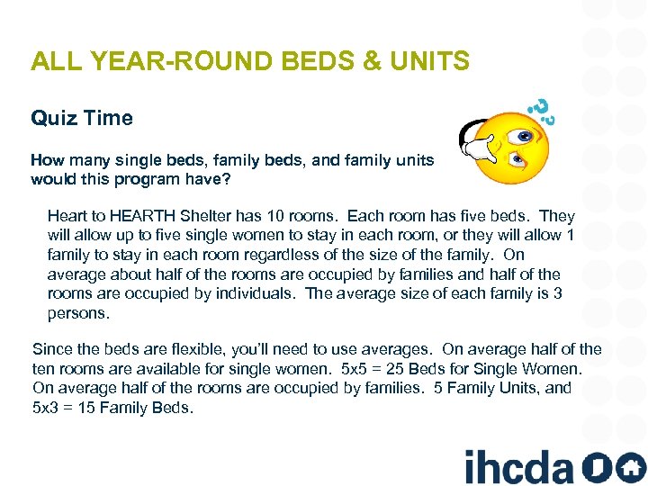 ALL YEAR-ROUND BEDS & UNITS Quiz Time How many single beds, family beds, and