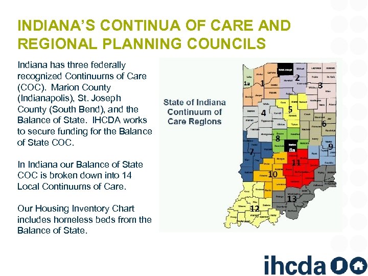 INDIANA’S CONTINUA OF CARE AND REGIONAL PLANNING COUNCILS Indiana has three federally recognized Continuums