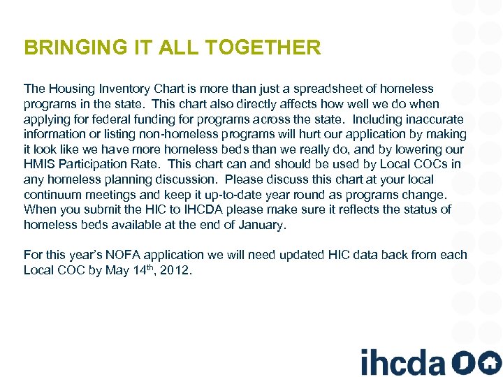 BRINGING IT ALL TOGETHER The Housing Inventory Chart is more than just a spreadsheet