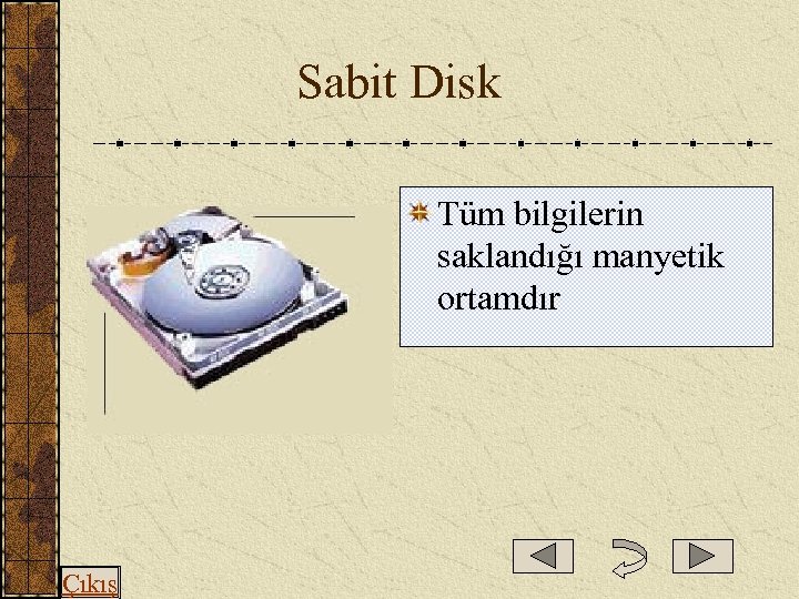  Sabit Disk Tüm bilgilerin saklandığı manyetik ortamdır Çıkış 
