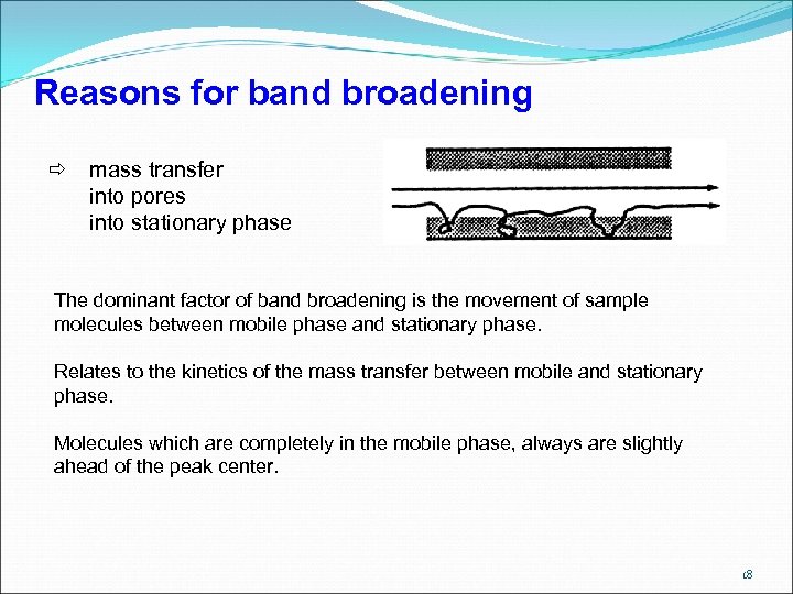 Reasons for band broadening mass transfer into pores into stationary phase The dominant factor