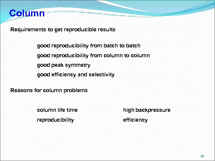 Column Requirements to get reproducible results good reproducibility from batch to batch good reproducibility