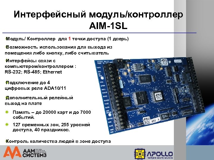 Интерфейсный модуль/контроллер AIM-1 SL Модуль/ Контроллер для 1 точки доступа (1 дверь) Возможность использования
