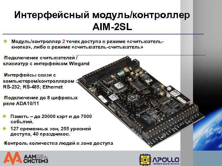 Интерфейсный модуль/контроллер AIM-2 SL Модуль/контроллер 2 точек доступа в режиме «считывателькнопка» , либо в