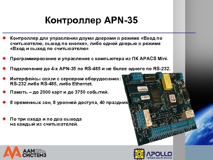 Контроллер APN-35 Контроллер для управления двумя дверями в режиме «Вход по считывателю, выход по