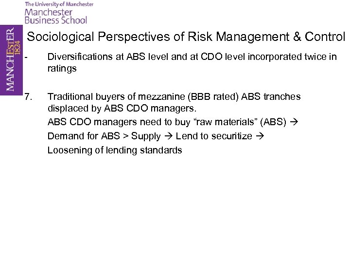 Sociological Perspectives of Risk Management & Control - Diversifications at ABS level and at